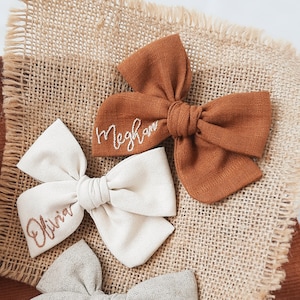 Custom name hand embroidered baby bow,personalized name bow,hand embroidered tied bow,name bow,baby gift girl personalized,baby gift girl