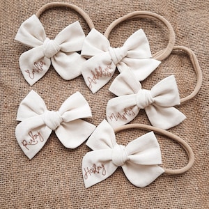 Personalized Baby Bow custom Name Hand Embroidered Baby Bow