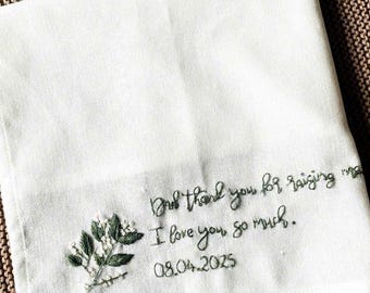 Custom Embroidered Linen Handkerchief: Personalized Wedding Keepsake