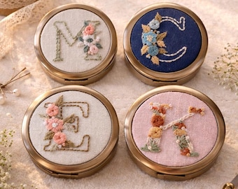 Hand Embroidered Floral Initial Jewelry Box, Personalized Wedding Gift