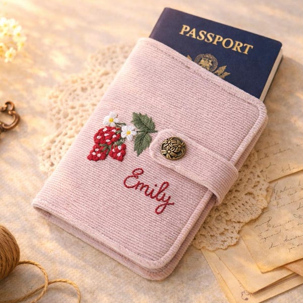 Hand-Embroidered Floral Passport Holder: Personalized Travel Wallet