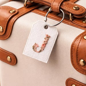 Embroidered Floral Initial Bag Charm, Felt Monogram Accessory, Personalized