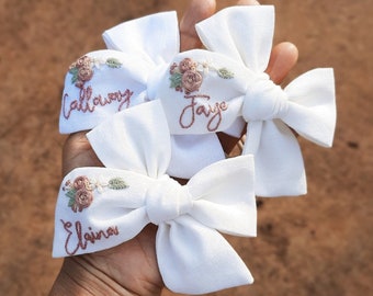 Custom name hand embroidered baby bow | personalized name bow | hand embroidered tied bow | name bow | personalized baby gift girl