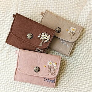 Hand Embroidered Linen Wallet for women,Personalized Wallet,custom Embroidered Wallet,Small Wallet, Card Wallet,Floral Wallet, Fabric Wallet
