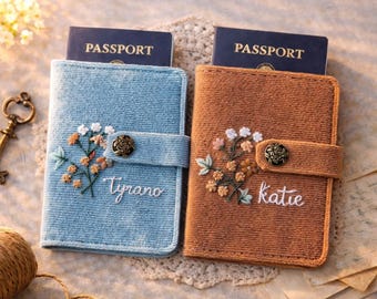 Hand-Embroidered Floral Passport Holder: Personalized Travel Wallet