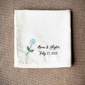 Hydrangea hand embroidery Handkerchief,Custom Embroidered Handkerchief,Personalized embroidered Handkerchief,Women Floral Handkerchief