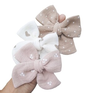 Muslin Bow Large pinwheel bow toddler bow baby bow baby headband neutral tone bow Fall bow Earth tone bow image 1