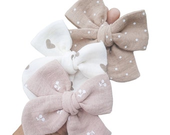 Muslin Bow |  Large pinwheel bow | toddler bow | baby bow | baby headband | neutral tone bow |  Fall bow | Earth tone bow