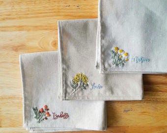 Custom Embroidered Linen Wedding Handkerchief: Floral Gift