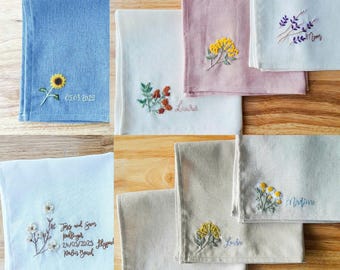 Custom Embroidered Linen Wedding Handkerchief: Floral Gift
