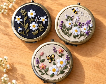 Hand-Embroidered Floral Pill Box,Linen Travel Medicine Holder,Floral Pill Case with Hand Embroidery, Linen Travel Medicine Box