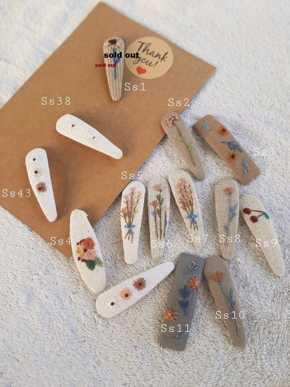 Hand Embroidered Linen Hair Clip: Floral Girl's Barrettes - Etsy
