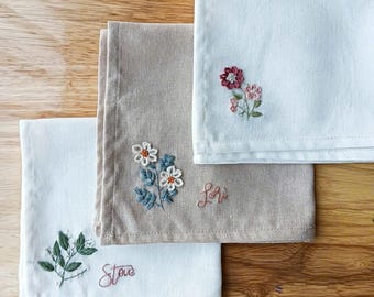 Custom Embroidered Linen Wedding Handkerchief: Floral Gift