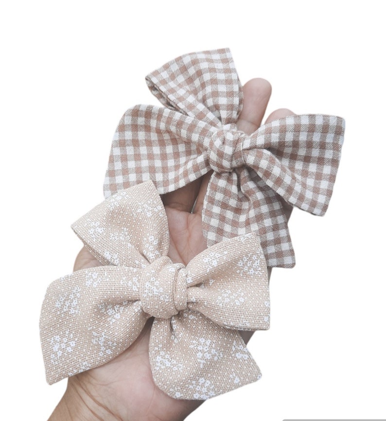 Muslin Bow Large pinwheel bow toddler bow baby bow baby headband neutral tone bow Fall bow Earth tone bow image 6