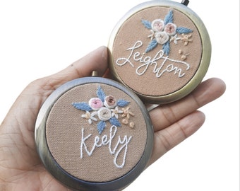 Personalized name Floral Hand embroidered compact mirror, custom Makeup mirror, Pocket mirror |compact mirror| Gift for her| Bridesmaid gift