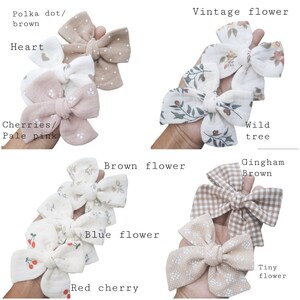 Muslin Bow Large pinwheel bow toddler bow baby bow baby headband neutral tone bow Fall bow Earth tone bow image 7