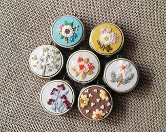 Hand-Embroidered Floral Pill Box: Linen Travel Medicine Holder