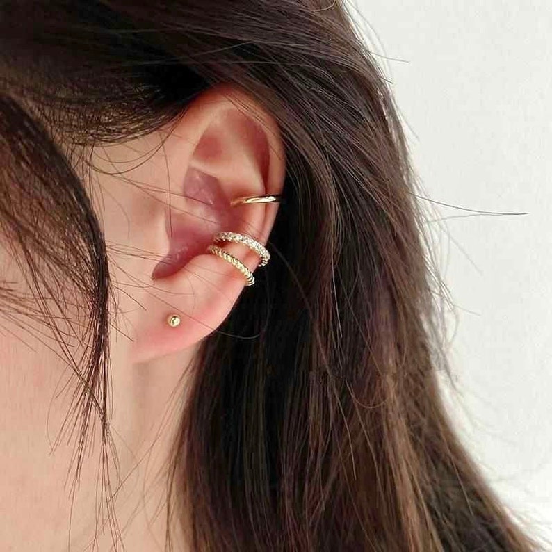 Multiple Ear Cuffs - Ear Cuff No Piercing - Gold Ear Cuffs - Ear Cuff Non Pierced - Ear Crawler Earrings - Conch Piercing  - Fake Piercings 