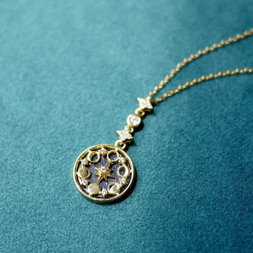 Blue Sandstone Moon Phase Necklace - Charm Necklace - Pendant Necklace - Adjustable Necklace - Celestial Necklace