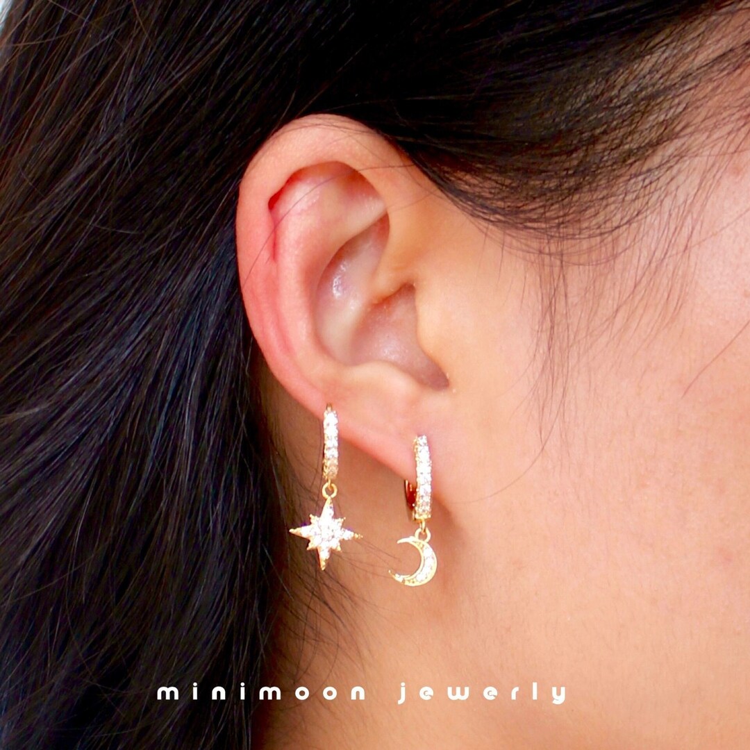 Moon and star hoop earrings Clearance