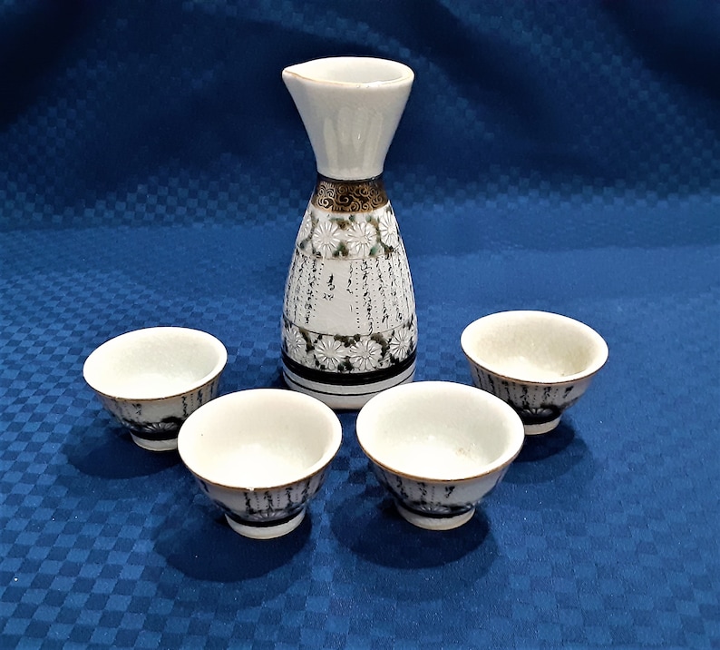 5" Tall Vintage Japanese Saki Decanter with Beautiful Painted Design