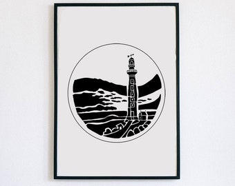 Costal Lighthouse - hand made fine art print