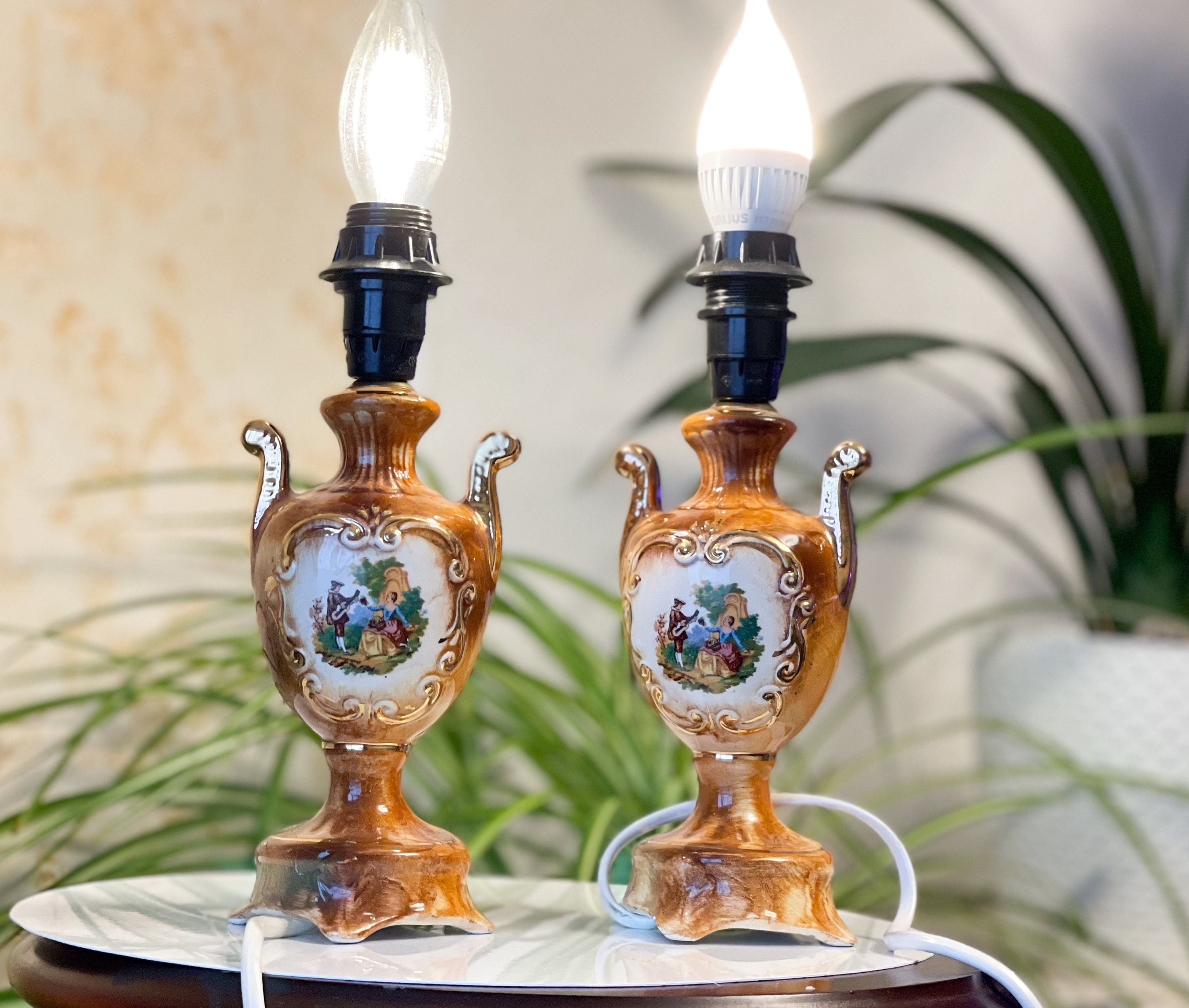 Vintage Porcelain Lamp Base in Victorian Style, Pair of Table Lamps