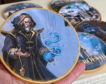 Gift for gamer, Heroes 3 Wooden mug coaster set, might and magic