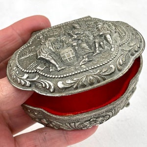 Caja de baratija ovalada en relieve de plata vintage con filigrana, joyero japonés, pat.no.1067998