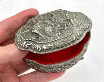Vintage Silver Embossed Oval Trinket Box With Filigree