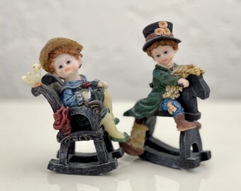 Vintage Boys Figurines: Rocking Horse and Chair, Friendship Decor