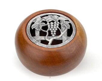Handmade Wooden Trinket Box with Metal Grapevine Lid