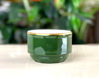 Apilco sugar bowl, Genuine Vintage French green porcelain dish