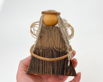 Handmade Wooden Angel Figurine: Vintage Abstract Home Decor