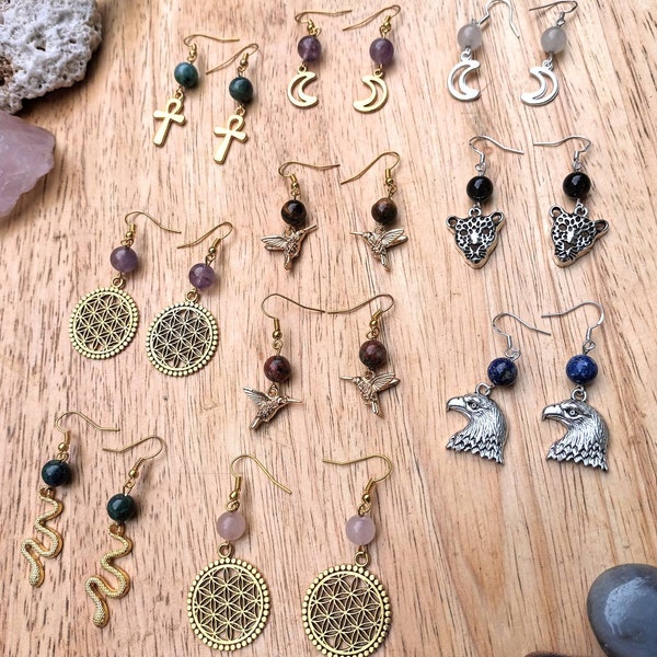 Spirit Animal/Sacred Symbol Crystal Earrings ~ Crystal Charm Earrings ~ Power Animals ~ Flower of Life ~ Sacred Geometry Jewellery