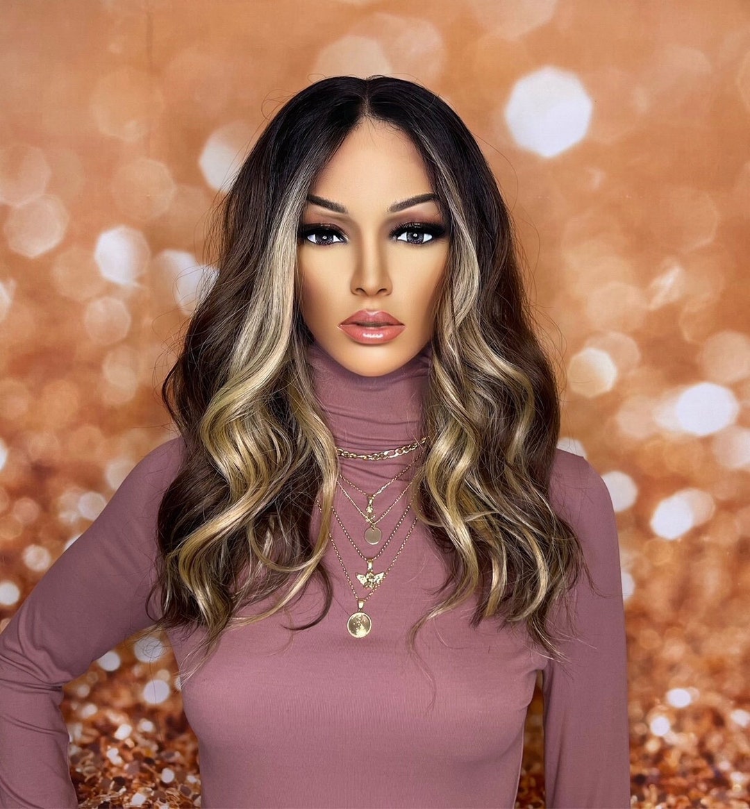 Multi tone face framing highlights lace part wig Amazon.com : IHEREIN Ginger Blonde Highlight Wig Human Hair  main image 4