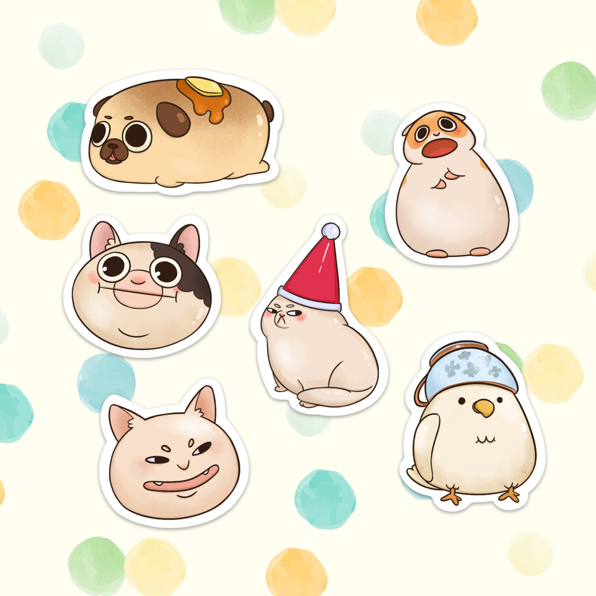 Cute Funny Animal Meme Sticker Pack Set pancake Pug Polite Etsy UK