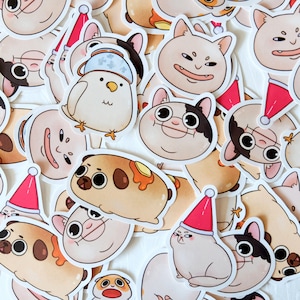 Mignon drôle animal mème Sticker Pack Set (Carlin crêpe, Chat poli, Hamster effrayé) - Autocollants de planificateur de vinyle blanc brillant