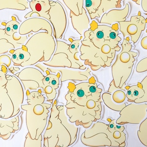 Pegatina de gato kawaii con ilustración de narciso del juego Spiritfarer - Pegatinas de vinilo blanco brillante para planificador