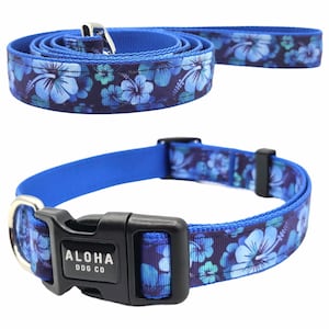 Tropical Dog Collar Leash Set | Blue | Pink | Red | Purple | Hawaii Floral Hawaiin Dog Personalized Collar