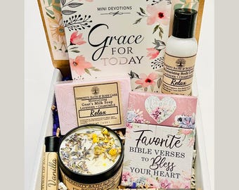 Christian Devotional Gift Box for Women, Bible Verse Cards, Grace & Hope for Today Self Care Gift for Mom, Sister, Daughter, Best Friend