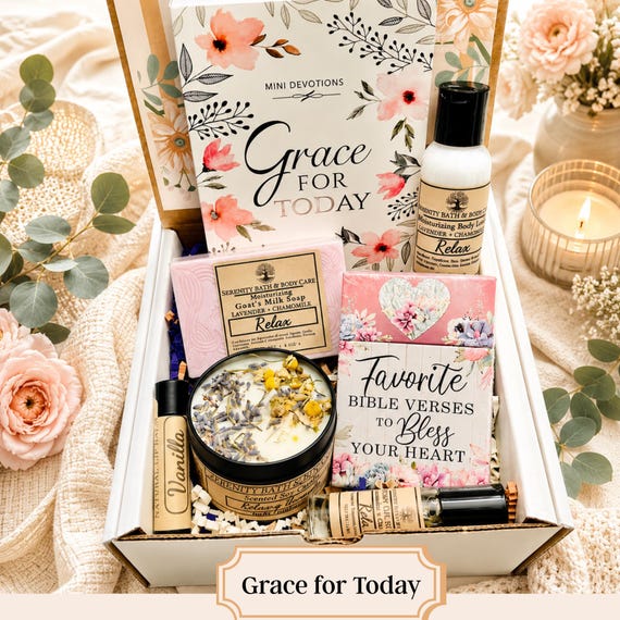 Christian Devotional Gift Box for Women, Bible Verse Cards, Grace & Hope for Today Self Care Gift for Mom, Sister, Daughter, Best Friend