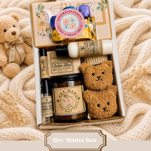 New Mom Gift Box – Pregnancy Care Package for Expecting or Postpartum Mom, Self Care Gift, Baby Rabbit Rattle, New Mom Affirmation Card