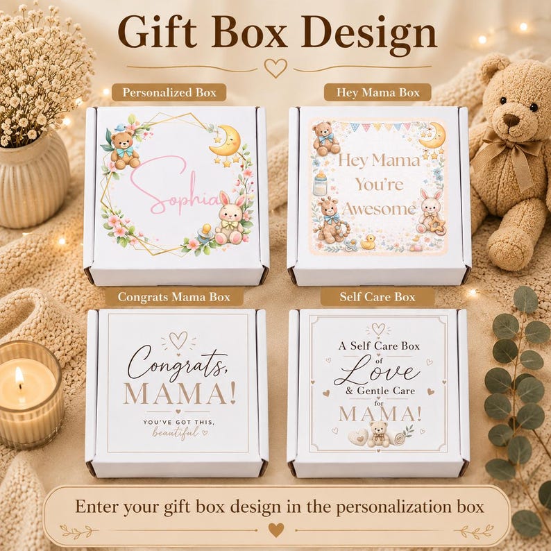 New Mom Gift Box – Pregnancy Care Package for Expecting or Postpartum Mom, Self Care Gift, Baby Rabbit Rattle, New Mom Affirmation Card image 13