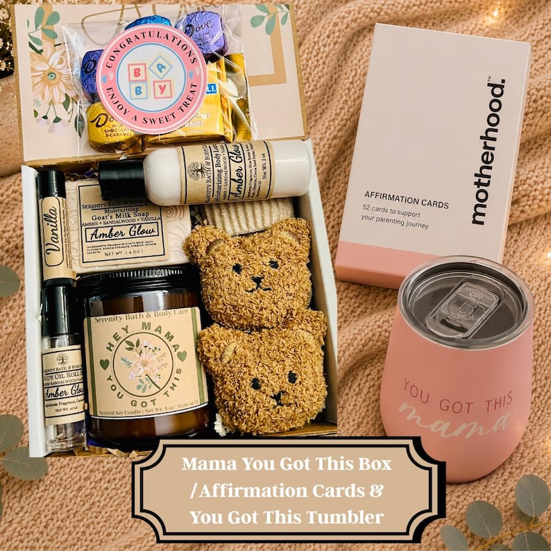 New Mom Gift Box – Pregnancy Care Package for Expecting or Postpartum Mom, Self Care Gift, Baby Rabbit Rattle, New Mom Affirmation Card MamaYouGotThisBox