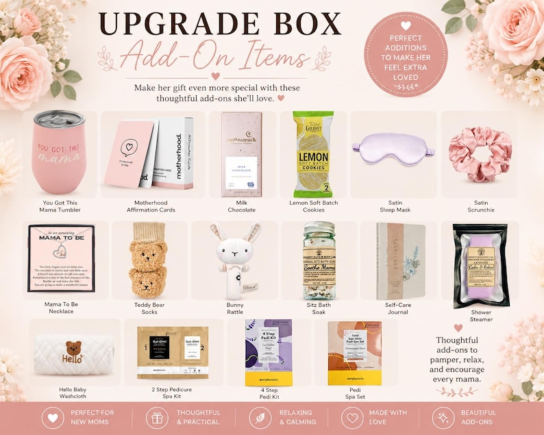 New Mom Gift Box – Pregnancy Care Package for Expecting or Postpartum Mom, Self Care Gift, Baby Rabbit Rattle, New Mom Affirmation Card image 11