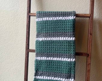 Handmade crochet blanket - gray, white, turquoise - baby blanket - cozy blanket