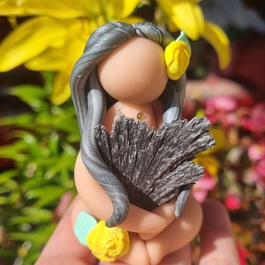 Black Kyanite Crystal Polymer Clay Sculpture Perfectly Imperfect Treasure Babe Worry Doll - please read item description