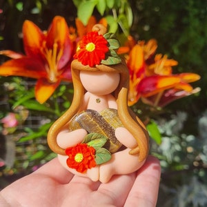 Tiger Eye Crystal Polymer Clay Sculpture Perfectly Imperfect Treasure Babe Worry Doll - please read item description