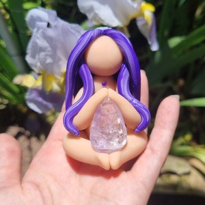 Amethyst Crystal Polymer Clay Sculpture Perfectly Imperfect Treasure Babe Worry Doll - please read item description